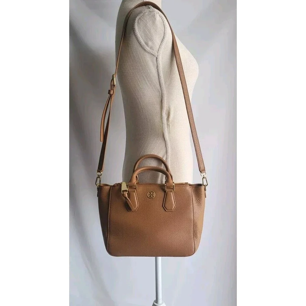 Tory Burch Cognac Pebbled Leather Mini Satchel with Strap